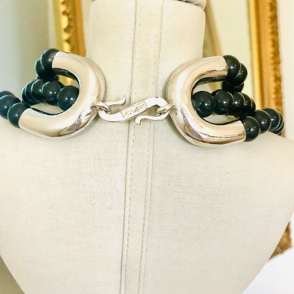 Vintage Designer ALEXIS KIRK Modernist Black Statement Necklace - Picture 5 of 16